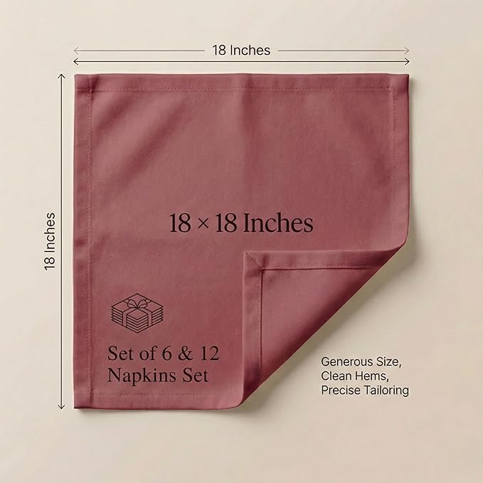ACCENTHOME Accent Home 100% Cotton Napkins, Delicate Cloth Napkins for Dinners, Parties and Weddings，18 x 18 Inch Set of 12 - Burgundy