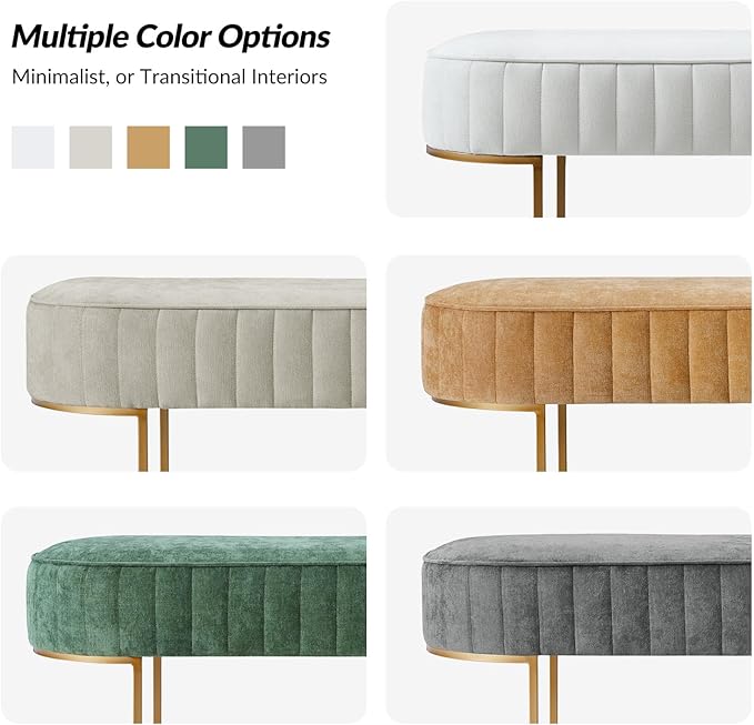 EcoHarbor Living 46" Velvet Bench, Upholstered Entryway Bench End of Bed with Gold Legs, Bed Ottoman Bench for Bedroom Living Room Footrest Stools, Green