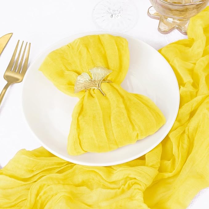 DeZerlor 12 Pack Lemon Yellow Cheesecloth Napkins Summer Cloth Napkins Set of 12 Dinner Napkins Bulk 21x21 Inches for Wedding Bridal Shower Baby Shower Parties