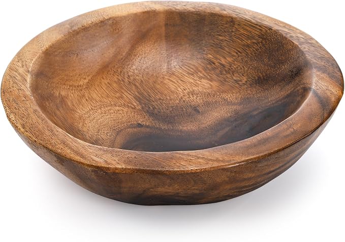 ZENFUN Wooden Decorative Bowl, Wood Round Serving Bowl, Walnut Tray Dish Kitchen Dining for Fruits, 9.4" Diameter x 2.5" Height, Seamless