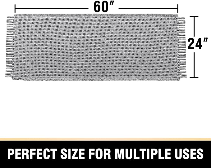 H.VERSAILTEX Waffle Bath Runner Rug Long Bath Mat Super Absorbent Boho Bath Rugs Non Slip Bath Runner for Bathroom Floor Machine Washable Dry Fast Bathroom Rugs with Tassels, 24" x 60", Dove