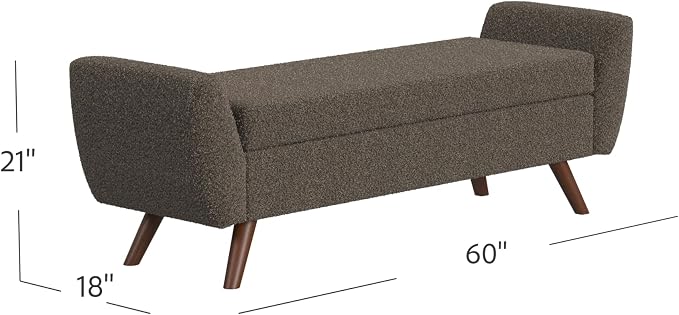 HomePop Modern Storage Bench with Wood Legs |Homepop Home Décor|Bench with Storage for Living Room & Bedroom - Dark Brown Boucle