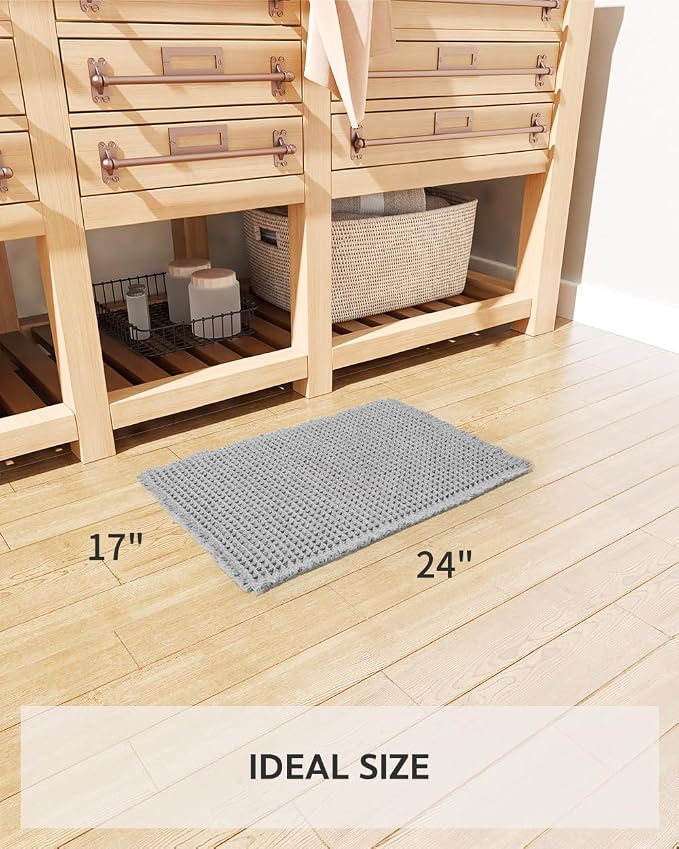 tchdio Waffle Bath Mat Rug, Super Absorbent Non Slip Bath Mats for Bathroom Mat Ultra Soft Bathmat Machine Washable Bathroom Rugs with Tassels, Bath Rugs Beside Tub, 17" x 24", Light Grey