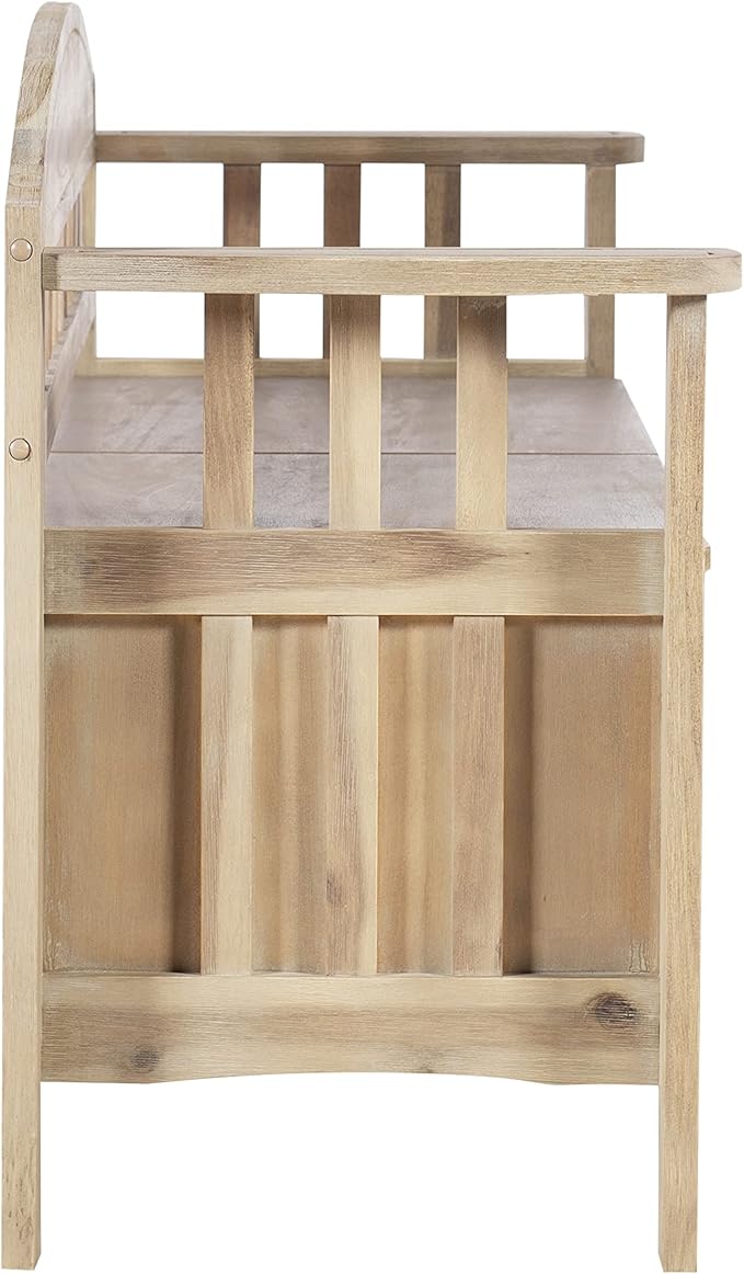 Linon Frankie Natural Wood Washed Storage Bench