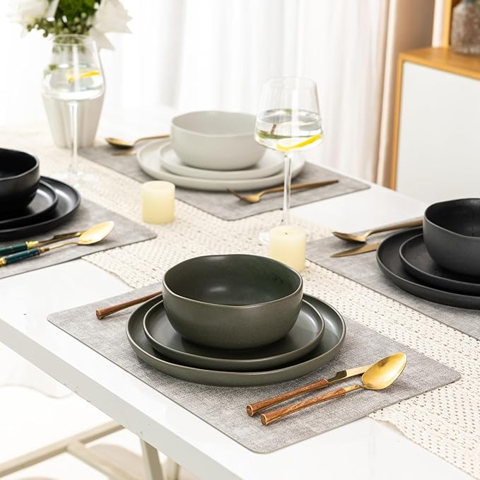 AmorArc Ceramic Dinnerware Sets, Wavy Rim Stoneware Plates and Bowls Sets,Dishwasher & Microwave & Oven Safe Dishes set, Service for 4 (12pc)-Mix Color