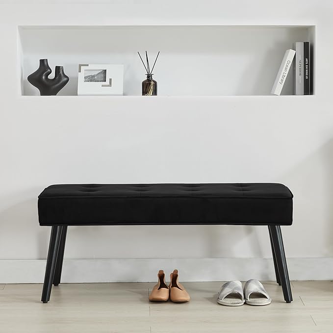 40'' Upholstered Bench, Entryway Ottoman with Wooden Legs for Living Room, End of Bed Bench