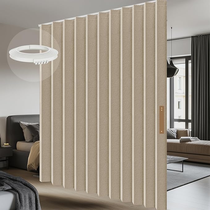 100% Blackout Room Divider Curtains Ceiling Curtain Track Sets Flexible Track Curtain Extra Wide(Beige, W180 x L96, 1 Pack)
