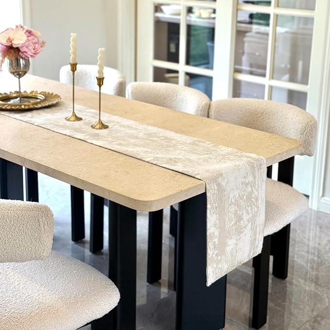 Beige Table Runner, Waterproof Thick Table Runners 48 Inches Long, Farmhouse Cashmere Texture Home Decor, 12x48 Inch, Beige