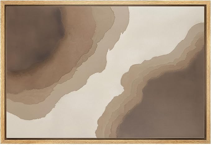 MUDECOR Framed Canvas Print Wall Art Neutral Earth Tone Abstract Flow Illustrations Minimalism Decorative Bohemian Zen for Living Room, Bedroom, Office - 24"x36" NATURAL