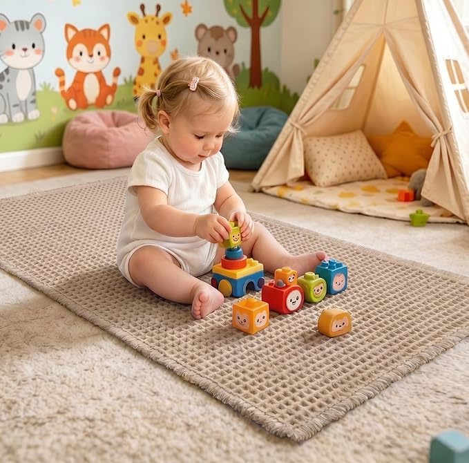 ILANGO Upgraded Waffle Bathroom Rugs,Super Absorbent Boho Non Slip Runner Bathroom Mats Quick Dry,Ultra Soft Machine Washable Mat with Tassels for Hallway,24x48,Khaki