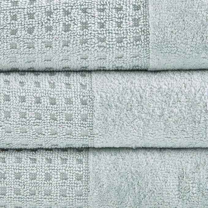 Madison Park Spa Waffle 100% Cotton Luxurious Towel Set, Premium Texture Waffle Weave, Highly Absorbent, Quick Dry, Hotel & Spa Quality Wash Clothes for Bathroom, Assorted Sizes, Seafoam 6 Piece