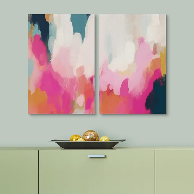 SIGNLEADER Canvas Print Wall Art Set Dynamic Abstract Color Splash Bold Vibrant Illustrations Modern Relax/Calm Multicolor for Living Room, Bedroom, Office - 24"x36" x 2