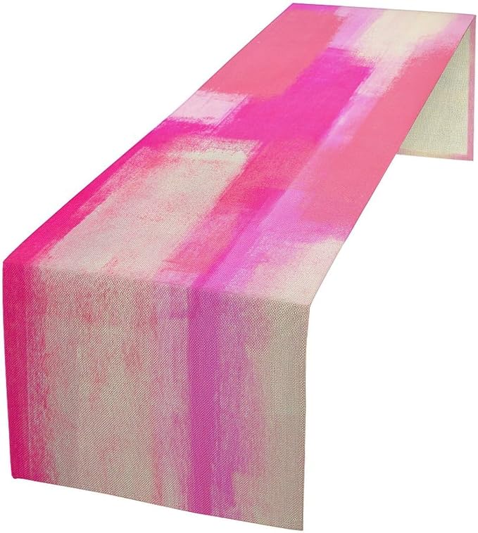 Hot Pink Abstract Art Contemporary Table Runner,Modern Ombre Grunge Decorative Pattern Table Runner for Coffee Table Dining Room Table Bedroom Party Holiday Decor 13x108inch