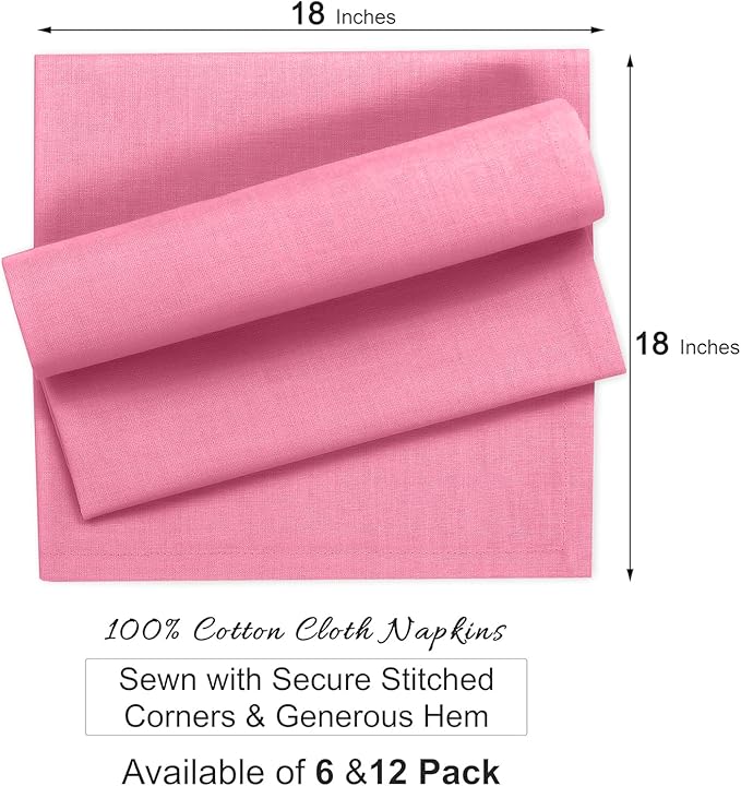 Ruvanti Cloth Napkins Set of 6, 100% Cotton High GSM 18x18 Inches Soft, Washable, Highly Durable & Absorbent, Perfect for Parties, Christmas, Thanksgiving Dinners – Pink Bubblegum