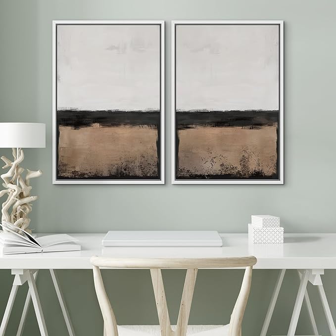 SIGNWIN Framed Canvas Print Wall Art Abstract Landscape Neutral Tones with Horizon Line Illustrations Modern Art Decorative Contemporary for Living Room, Bedroom, Office - 16"x24"x2 White