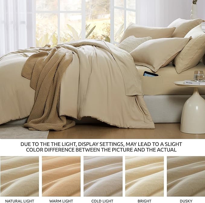 WRENSONGE Oversized Queen Comforter Set - 7 Pieces Beige Bed in a Bag Queen with Sheets, 2 Pillow Shams, and 2 Pillowcases- Warm Bedding Sets Queen for All Season