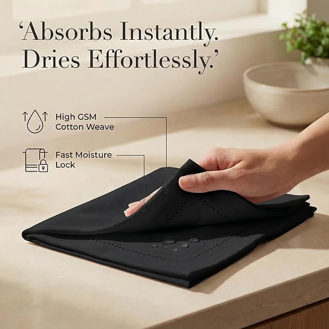 Urban Villa Cloth Napkins 100% Cotton Highly Absorbent Washable Reusable Premium Dinner Napkins Ideal for Gifts for Mothers Day Hotel Farmhouse Parties - Black - Hemstitch (20" x 20", Set of 12)