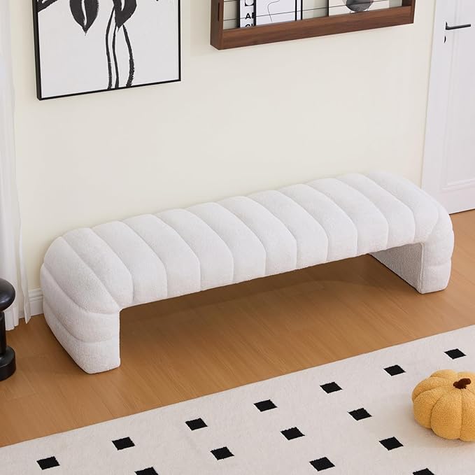 Chifee & Vingol 69.7" W Modern Living Room Bench Upholstered Bedroom Benches End of Bed Bench for Entryway, Dining Room and Living Room,Ivory