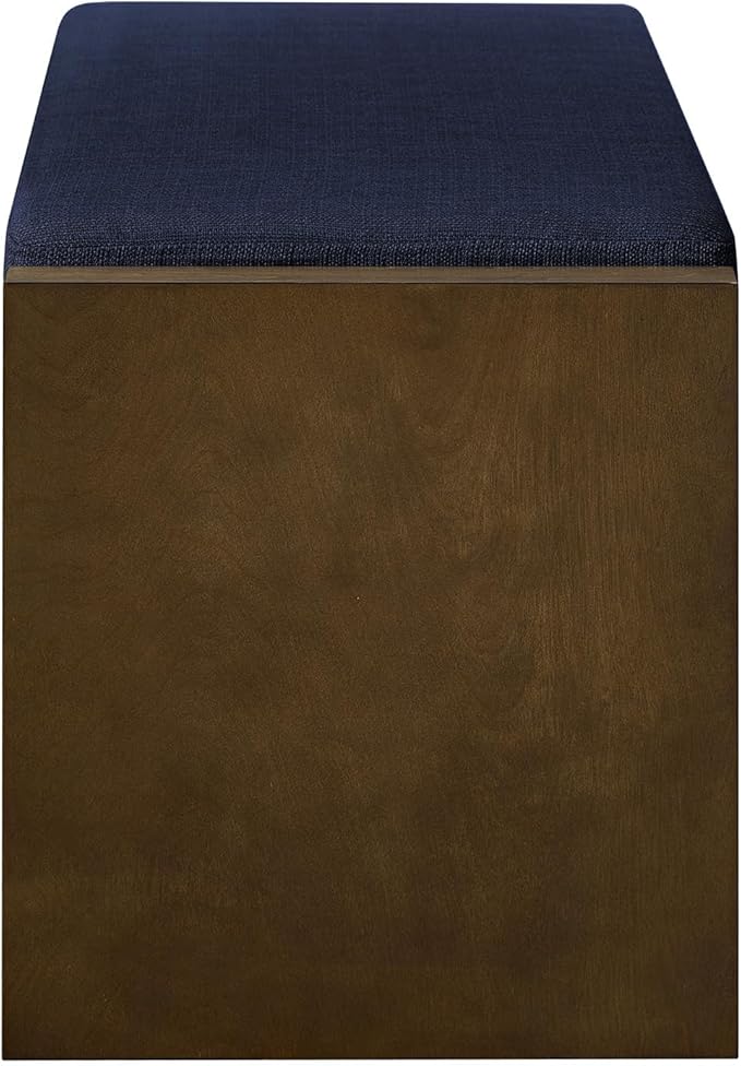 Accent Bench with Lower Shelf Shoe Rack, Padded Seating Bench for Living Room, Modern Compact Bed End Bench with Storage for Bedroom Seating, Removable Cushion (Navy Blue, 40" L)