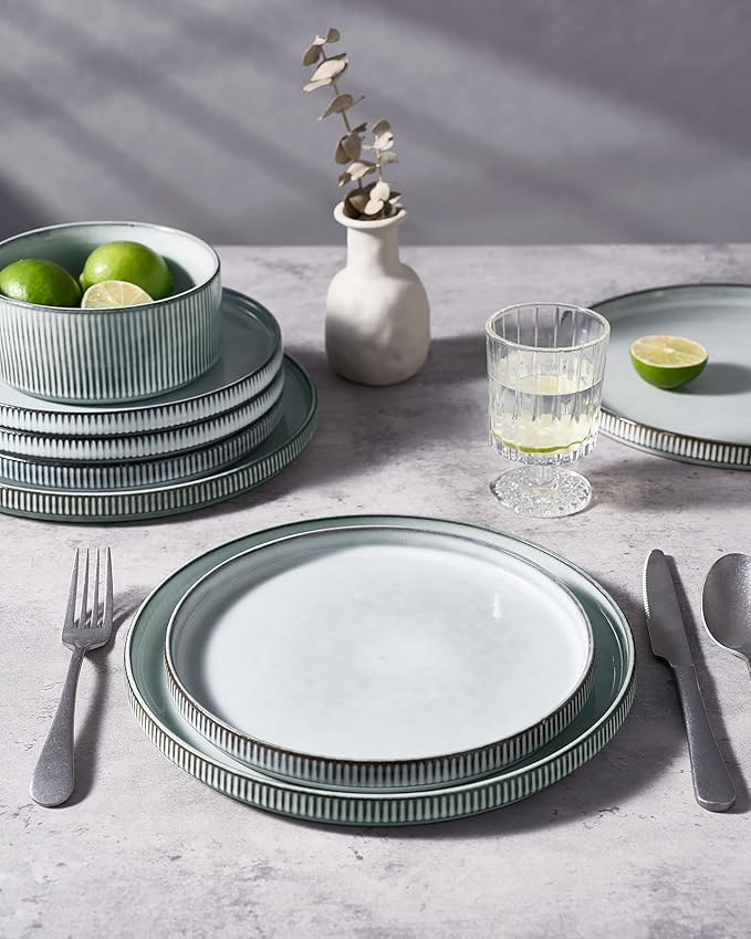 famiware Star Dinner Plates for 6, 10 inches Plate Set, Scratch Resistant, Stoneware Dinnerware, Kitchen Modern Rustic Serving Dishes, Smoky Blue