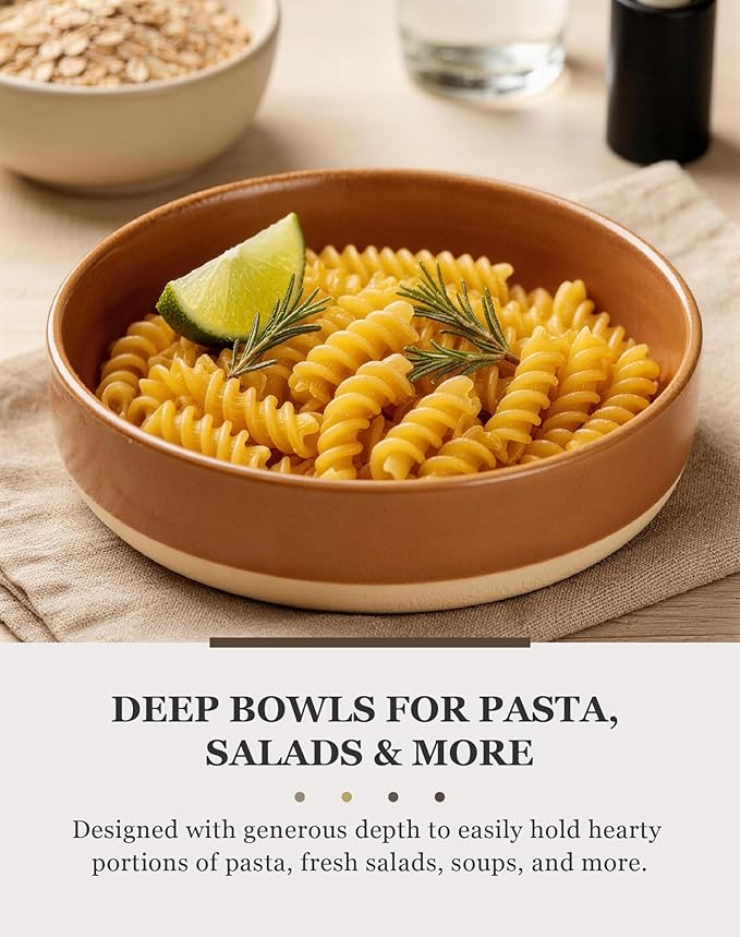 OTAGO 24-Piece Dinnerware Sets for 6, Ceramic Plates and Bowls Set with Partially Unglazed Base, Handcrafted Look, Stoneware Dishes Set for Kitchen, Brown, Dinner & Dining, Microwave & Dishwasher Safe