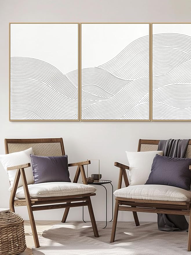 Framed 3-Piece Neutral Abstract Textured Wall Art – Modern Boho Wall Décor for Living Room, Bedroom & Bathroom – Large 3D Framed Artwork for Contemporary Home Décor，20 x 28 inches x3 pieces
