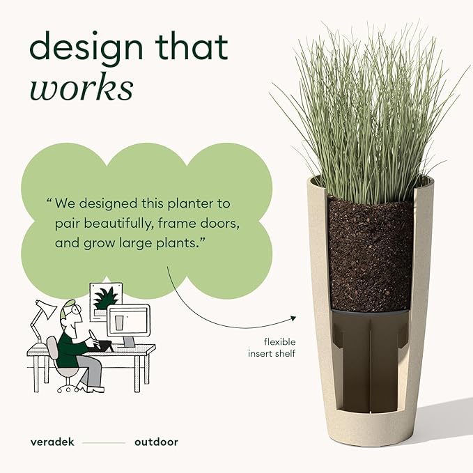 Veradek Mason Series Vega Planter - Round Tall Planter for Indoor or Outdoor Porch/Patio | Made from Plastic-Stone Composite with Drainage Holes | Modern Décor for, Flowers, Interior Plants