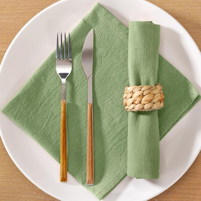 MLMC 4 Pack Sage Green Cloth Napkins Rustic Washable Cotton Linen Napkins Set of 4 17"x17" Reusable Dinner Napkins Cloth for Wedding Bridal Shower Party Table Decor