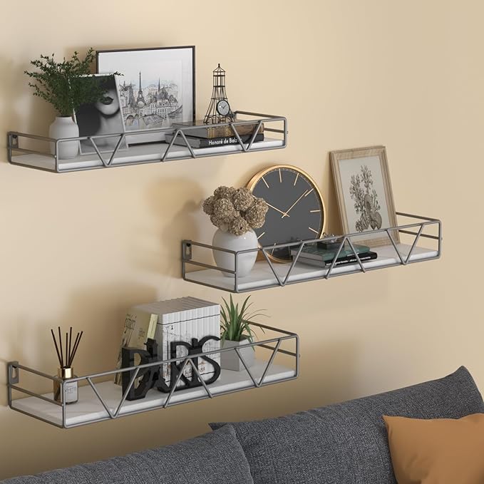 Amaoot Floating Shelves Set of 3, Home Wood Wall Shelf, Farmhouse Shelf for Bedroom, Wall Mounted Floating Shelf for Living Room, Bedroom, Bathroom, Kitchen, Office (Gray)