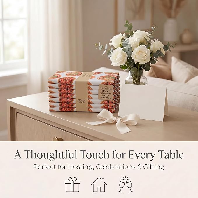 Urban Villa Cloth Napkins 100% Cotton Highly Absorbent Washable Durable Reusable Premium Dinner Napkins Ideal for Gifts for Mothers Day Hotel Farmhouse Parties - Pizza (20" x 20", Set of 12)