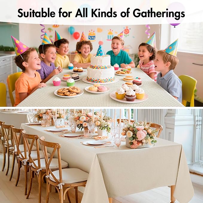 MIULEE Natural Beige Linen Cotton Table Cloth Rectangle Tablecloth Spring Waterproof Spillproof Cross-Star Textured Table Cltoth Decorative Farmhouse Style for Dining Party Weddings 60x120 Inch