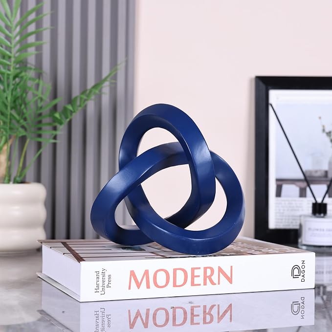 DOVDOV Blue Knot Decorative Sculpture, Blue Room Decor Aesthetics, Mobius Ring Statue for Bookshelf Living Room TV Cabinet Office Cabinet Coffee Table Above Decorative Accents