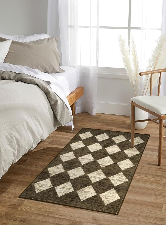 Lahome Zelie Small 2x3 Kitchen Rugs Non Slip, Machine Washable Entryway Rugs, Moroccan Trellis Indoor Soft Non-Slip Non-Shedding Throw Bathroom Carpet for Doorway Bedside Laundry Room, Brown