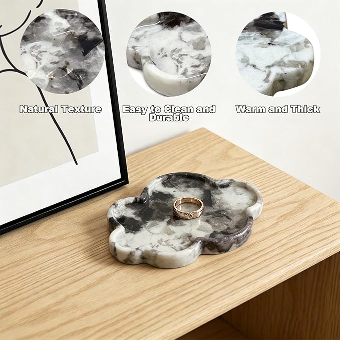 Natural Marble Tray Cloud Shape Vanity Trays, Jewelry Trays Holder Dish for Bathroom Countertop Home Decor Gift Black Needle