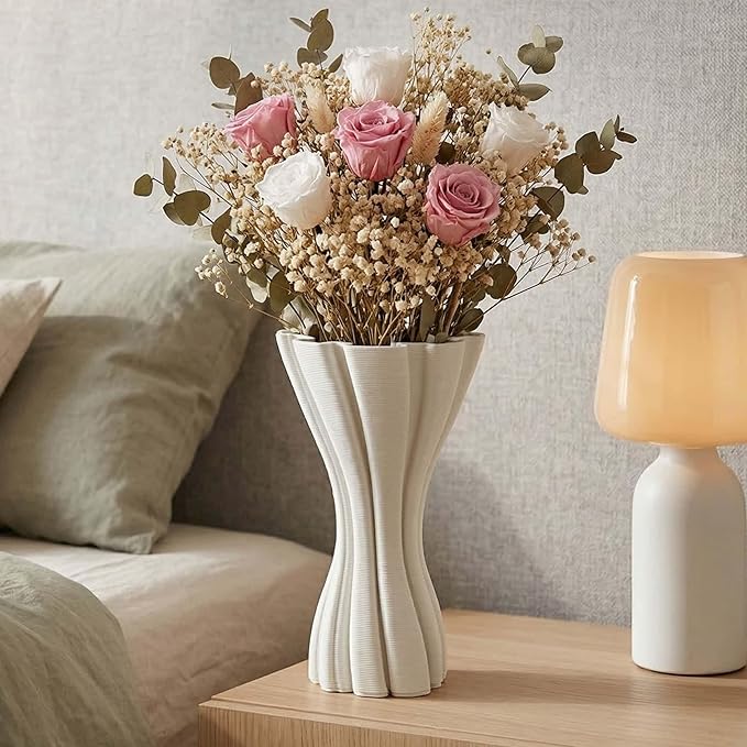 Minimalist White Ceramic Vase, Irregular Organic Shape Decorative Flower Vase for Home Decor, Wabi-Sabi Modern Accent for Living Room Table Shelf