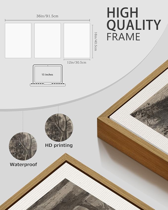 PHOPAGO Vintage Tree Framed Wall Art Retro Forest Wall Decor Nature Wilderness Sketch Paints Modern Bedroom Living Room Decor - 12x16in Natural Framed