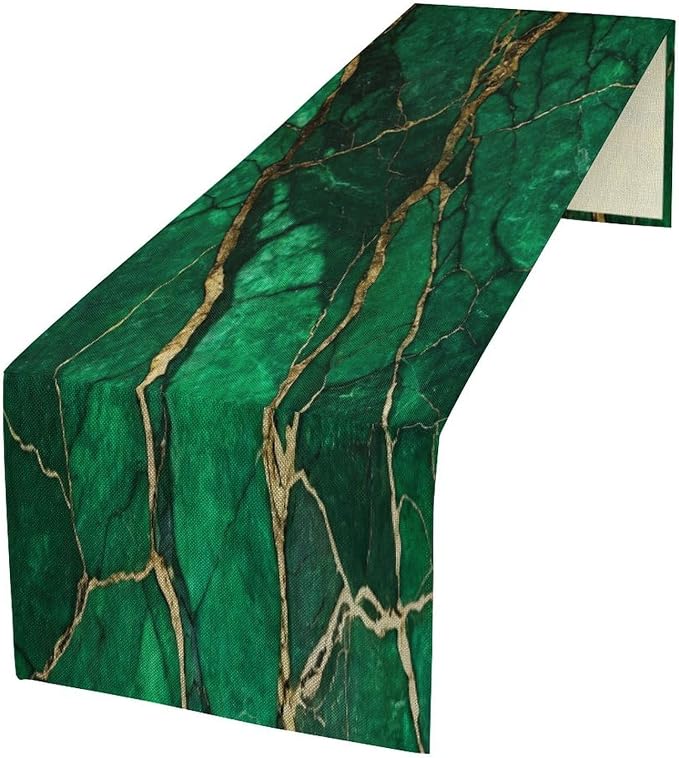 Emerald Green Table Runner,Modern Abstract Art Pattern Table Runner for Coffee Table Dining Room Table Bedroom Party Holiday Decor 13x120inch