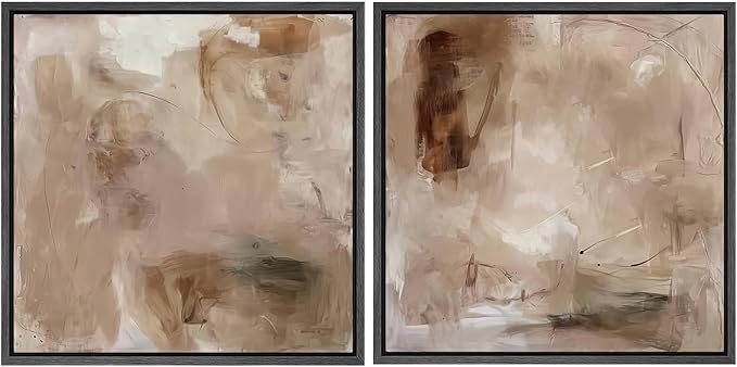 SIGNFORD Framed Canvas Print Wall Art Set Abstract Earthy Tones Soft Blush Illustrations Modern Art Minimal Relax/Calm for Living Room, Bedroom, Office - 24"x24"x2 Black