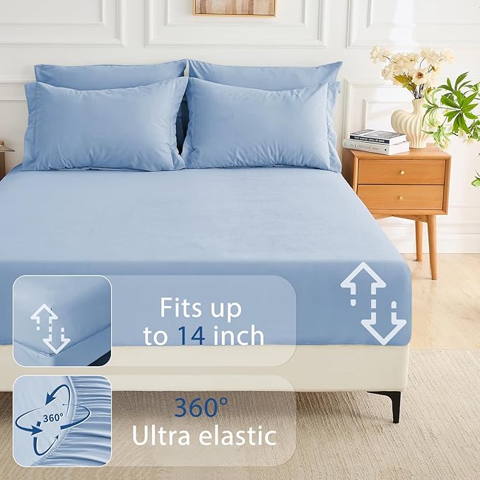 MUXHOMO 5 Pieces Twin XL Comforter Set, Soft Bed in a Bag Twin XL Size, All Season Bedding Set with Comforter, Flat Sheet, Fitted Sheet, Pillowcases & Shams, Greyish Blue