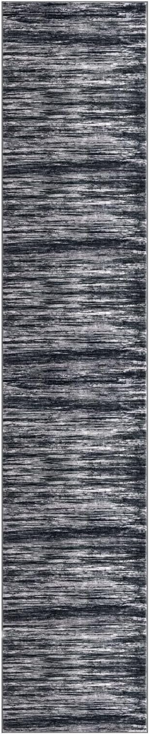 SIILOOM 2x12 Modern Abstract Runner Rug for Hallways, Black Super Soft Hallway Decor Kitchen Rugs with Non-Slip, Non-Shedding Washable Rug for Entryway Bedroom Indoor