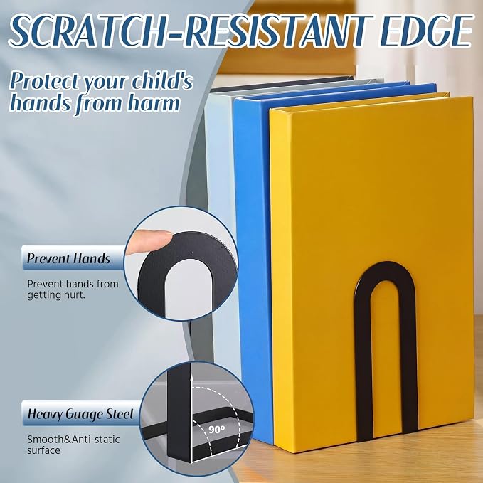 Chunful 8 Pcs Black Modern Metal Book Ends for Shelves Decorative Small Bookends Book Shelf Organizer Minimalist Design Stopper to Hold Books for Home Office (5.5 * 3.75 * 2.25inch)