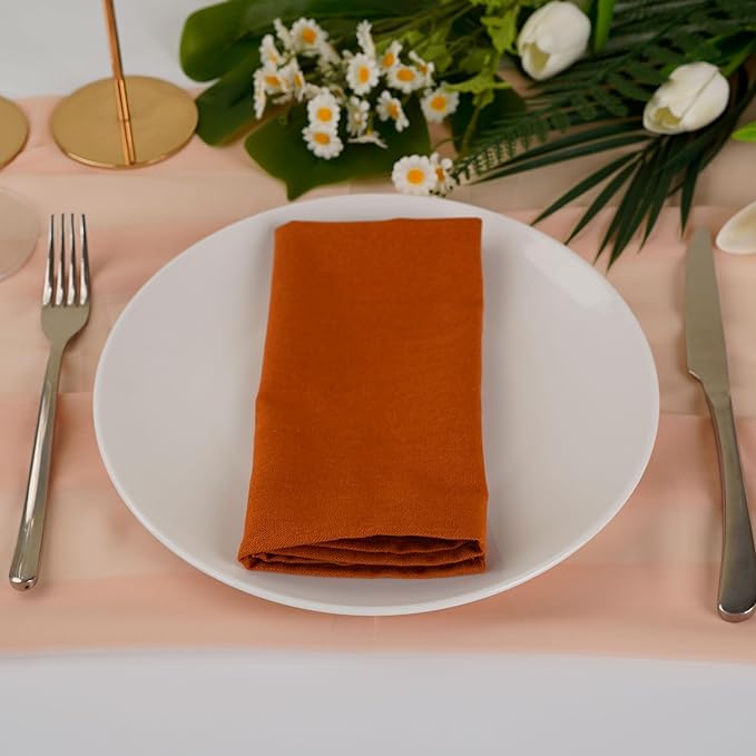 Solid Color Linen Blended Thin Dinner Cloth Napkins - Set of 12 (40 x 40 cm) - for Events & Home Use (Terra Cotta)