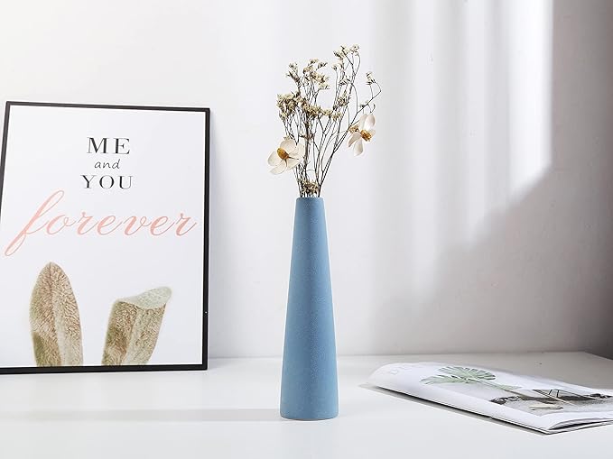 Ceramic Vase, Modern Home Decor Ceramic Vases, Frosted Porcelain vase, Grey Minimalist vases,Living Room Decoration，Ideal Shelf, Best Decoration. (Blue)