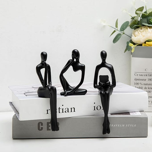 Prettidecor Home Decor Thinker Statue Accents, Set of 3 Thinker Sculptures Office Decor Modern Abstract Resin Decoration on Shelf Table Desk for Living Room Office Bedroom (Small Black)