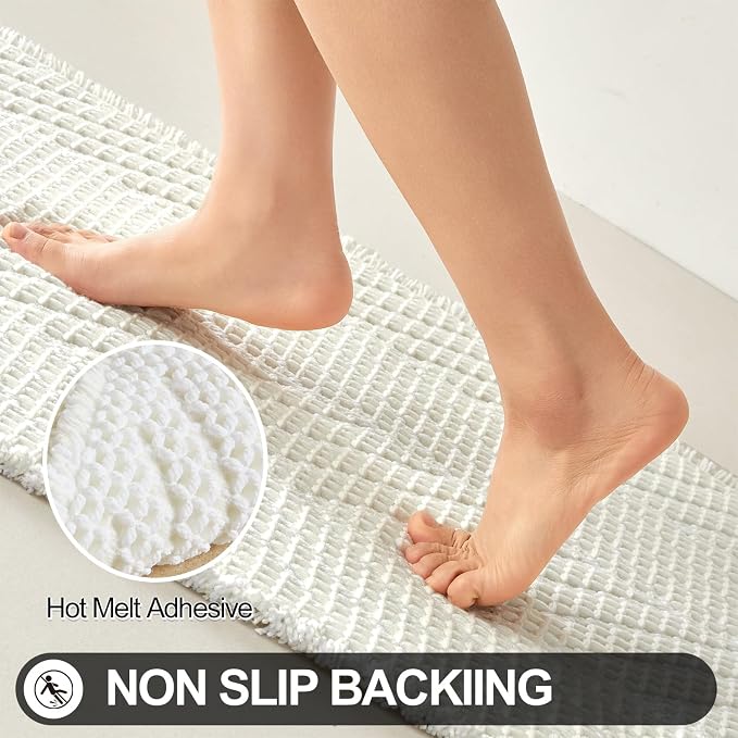Sunfly Waffle Runner Rug for Bathroom, Long Boho Bath Mat Non-Slip Washable Super Absorbent Quick Dry, Farmhouse Bathroom Decor 24"x72" Cream