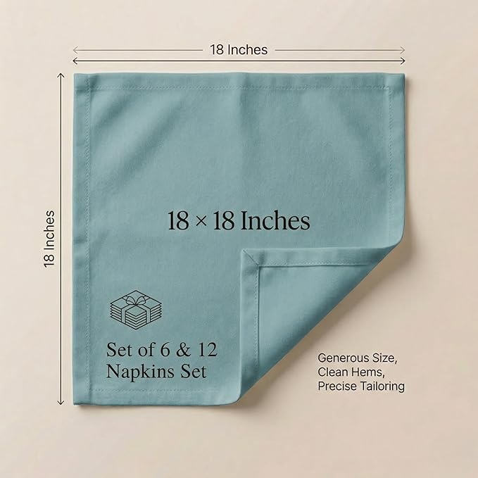 ACCENTHOME Accent Home 100% Cotton Napkins, Delicate Cloth Napkins for Dinners, Parties and Weddings，18 x 18 Inch Set of 12 - Blue