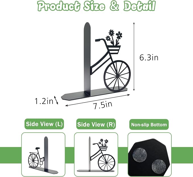 Bicycle Bookends Metal Bike Decor Bicycle Book Ends for Shelves Bookshelf Decorative Objects Home Office Desk Gifts for Family（Black）