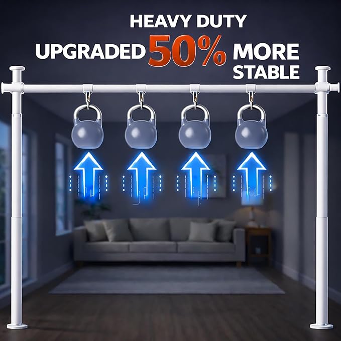 No Drill Curtain Rods for Room Divider, Adjustable Tension Rod 35-100" W x 43-120" H, for Partition Room Dividers,White
