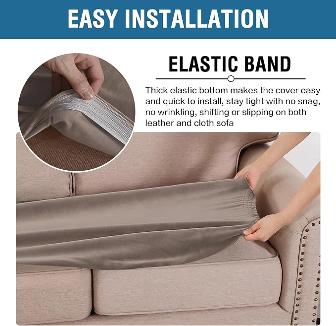 H.VERSAILTEX Velvet Stretch Individual Couch Cushion Cover Plush Cushion Slipcover for Loveseat Sofa Cushion Furniture Protector Seat Cushion Sofa Cover (1 Piece Sofa Cushion Cover, Taupe)