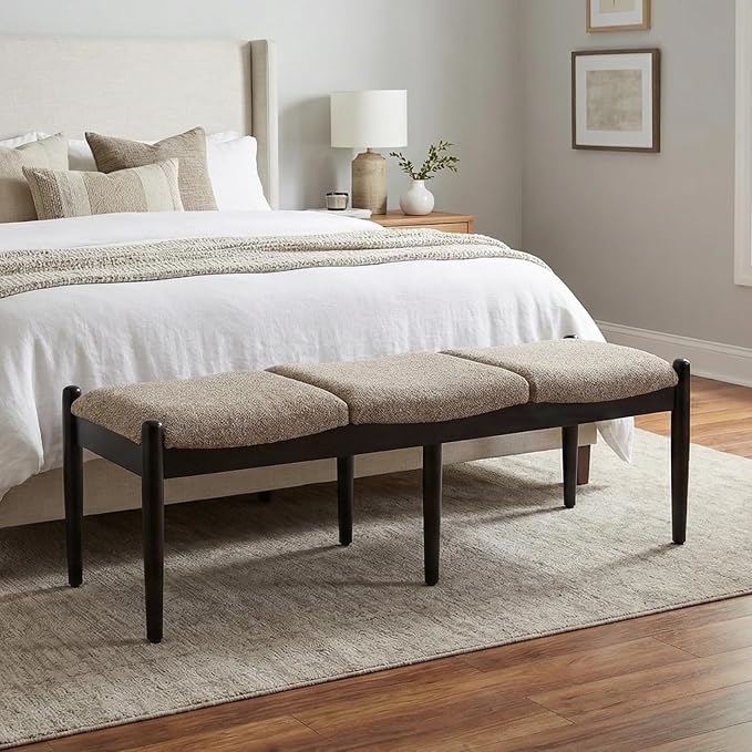 Ya-Home Modern Bedroom Ottoman Bench, 54.25” Linen Upholstered End of Bed Bench, Long Seating Entryway Bench Window Bench with Padded Cushion Solid Wood Legs for Living Room/Hallway, Khaki